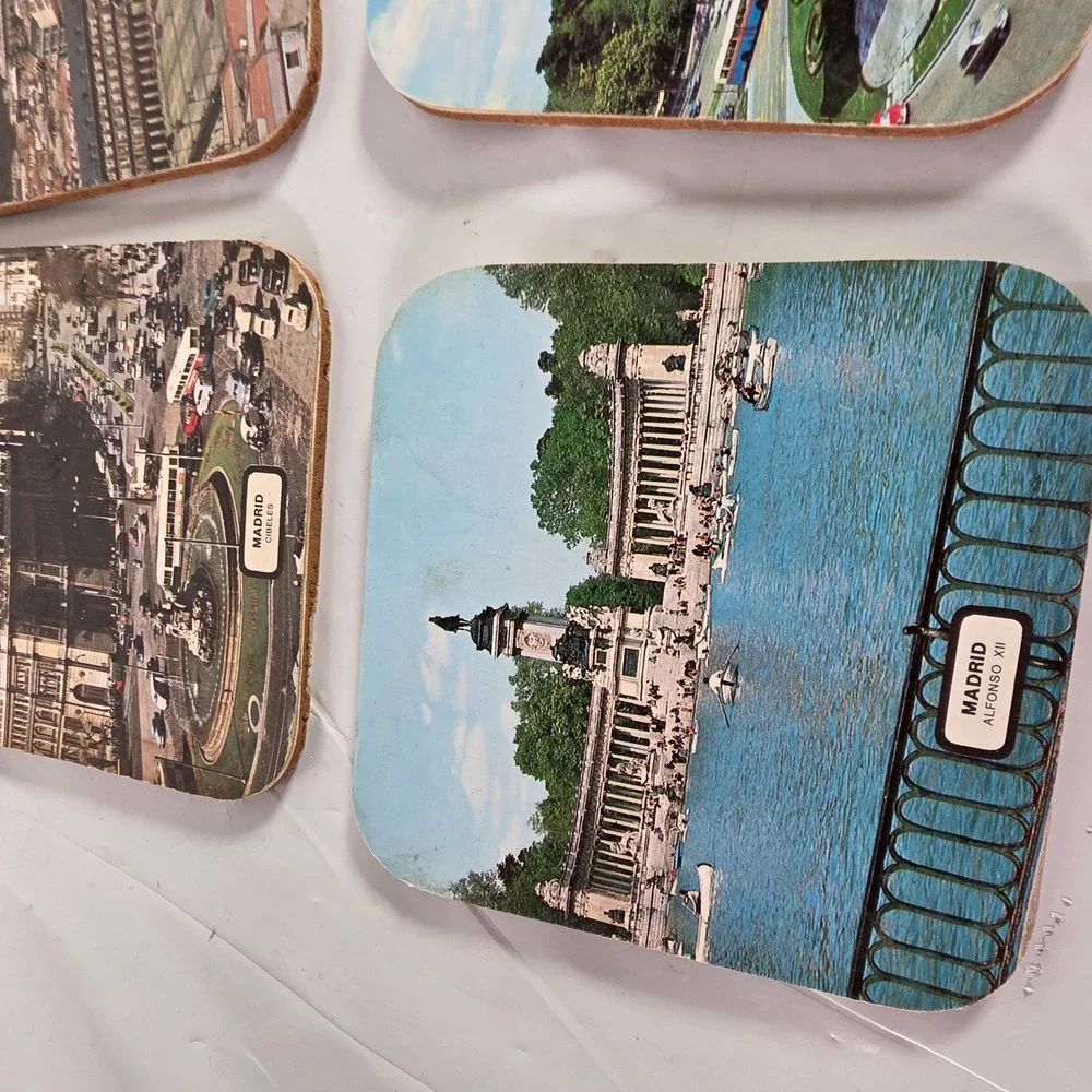 Vintage Madrid Spain Souvenir Cork Coasters Set of 6 Landmarks